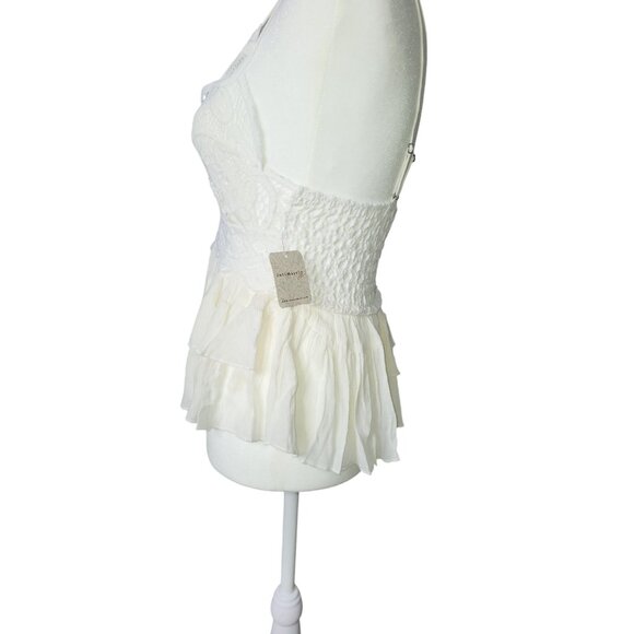 Free People Adella Cami Lace & Ruffled Hem White Tank Top Small - Picture 4 of 8